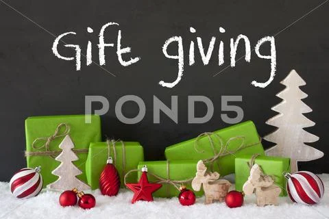 Christmas Decoration, Cement, Snow, Text Gift Giving Stock Photos