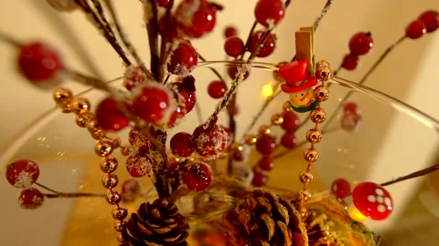 Christmas decoration composition with pine cones, snowman Stock Footage 139965093