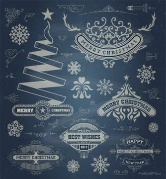 Christmas decoration design elements. Merry Christmas and happy holidays wish Stock Illustration