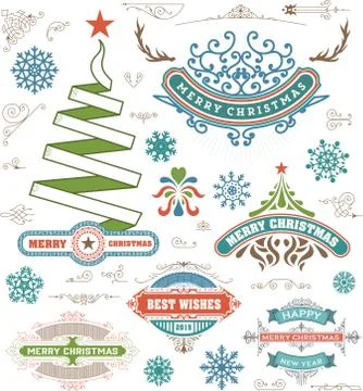 Christmas decoration design elements. Merry Christmas and happy holidays wish Stock Illustration