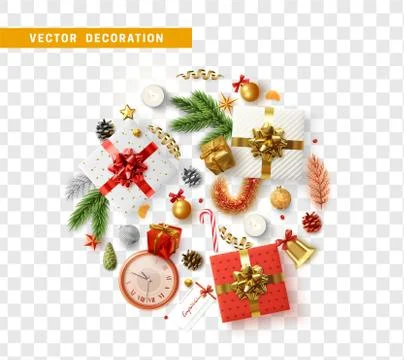 Christmas decoration design with festive objects Stock Illustration