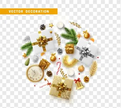 Christmas decoration design with festive objects Stock Illustration