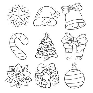 Christmas decoration element set hand drawn coloring Stock Illustration