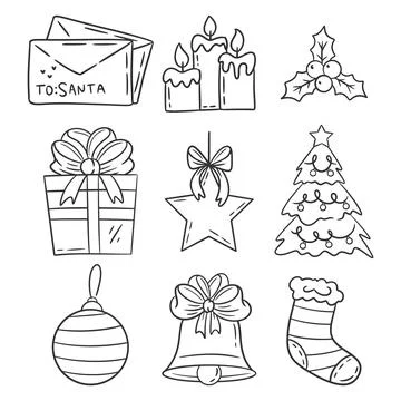 Christmas decoration element set hand drawn Stock Illustration