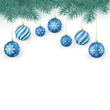 Christmas decoration elements isolated on white. Fir twigs and blue Christmas Stock Illustration