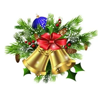 Christmas decoration   evergreen trees and bells Illustrazione stock
