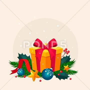 Christmas Decoration with Fir and Gift. Vector Illustration Stock Illustration