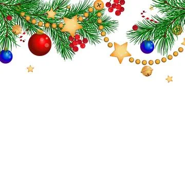 Christmas decoration, frame vector illustration. drawing of fir branches wi.. Stock Illustration