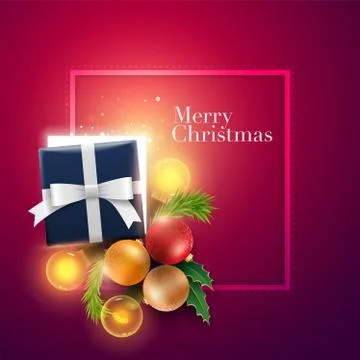 Christmas decoration objects and gift Box with magical lights Stock Illustration