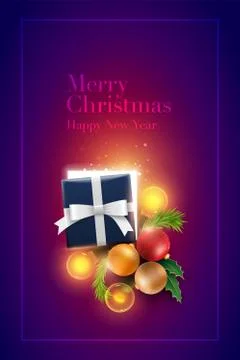 Christmas decoration objects and gift Box with magical lights Stock Illustration