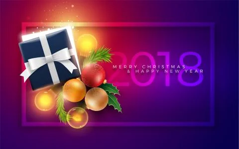 Christmas decoration objects and gift Box with magical lights Stock Illustration