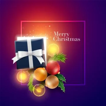 Christmas decoration objects and gift Box with magical lights Stock Illustration