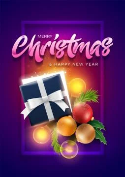 Christmas decoration objects and gift Box with magical lights Illustrazione stock