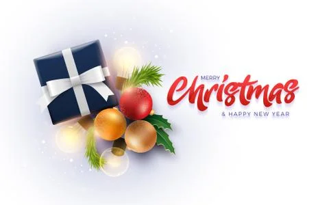 Christmas decoration objects and gift Box with magical lights Stock Illustration