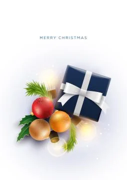 Christmas decoration objects and gift Box with magical lights Stock Illustration