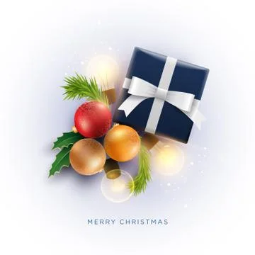 Christmas decoration objects and gift Box with magical lights Stock Illustration