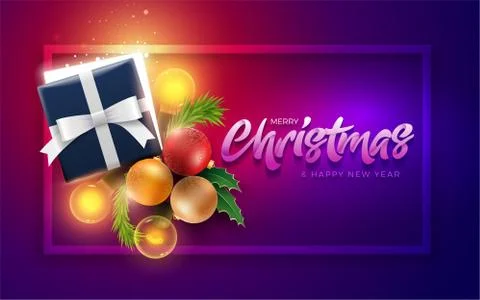 Christmas decoration objects and gift Box with magical lights Stock Illustration