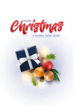 Christmas decoration objects and gift Box with magical lights Stock Illustration