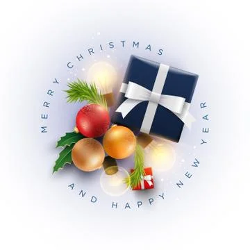Christmas decoration objects and gift Box with magical lights 스톡 일러스트