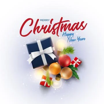 Christmas decoration objects and gift Box with magical lights Stock Illustration