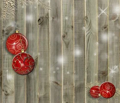 Christmas Decoration Over Wooden Background. Decorations over Wood. Stock Illustration