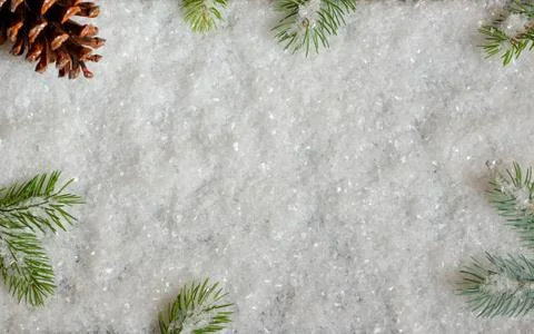 Christmas decoration with pine and snow Stock Photos