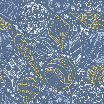 Christmas decoration on seamless pattern. Vector illustration, doodle Stock Illustration