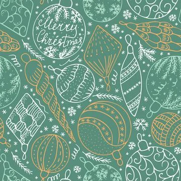 Christmas decoration on seamless pattern. Vector illustration, doodle Stock Illustration