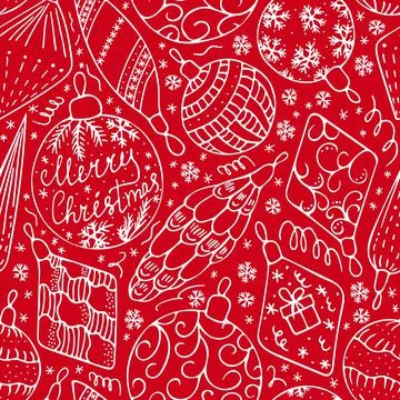 Christmas decoration on seamless pattern. Vector illustration, doodle Stock Illustration