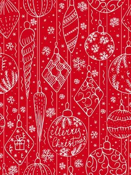 Christmas decoration on seamless pattern. Vector illustration, doodle Stock Illustration