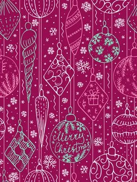Christmas decoration on seamless pattern. Vector illustration, doodle Stock Illustration