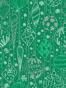 Christmas decoration on seamless pattern. Vector illustration, doodle Stock Illustration