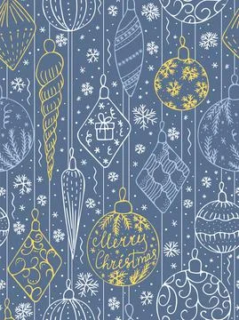 Christmas decoration on seamless pattern. Vector illustration, doodle Stock Illustration