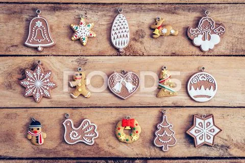 Christmas decoration set with snowflake on table wood with copy space Stock Photos