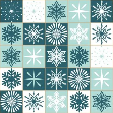 Christmas decoration snowflake patchwork square seamless pattern background.. Illustrazione stock
