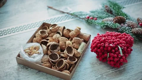 Christmas decoration on the table. Stock Footage 163282128