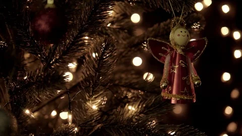 Christmas decoration on tree with bokeh lights in Christmas time Stock Footage 80966093