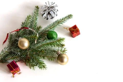 Christmas decoration on a white background. Place for your text. Stock Photos