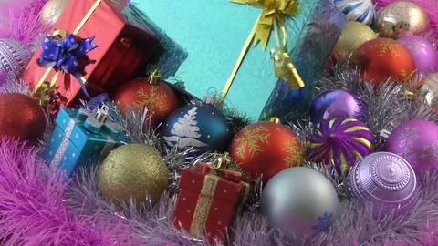 Christmas decorations and Christmas gifts Stock Footage 82428362