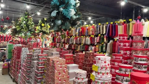 Christmas decorations and gift boxes shopping Stock Footage 320128117