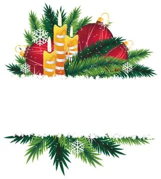 Christmas decorations and pine tree branches. Stock Illustration