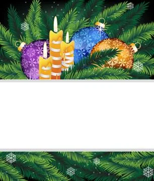 Christmas decorations and pine tree branches. Stock Illustration