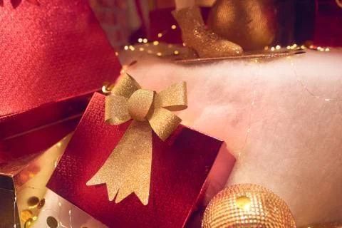 Christmas decorations and present boxes Stock Photos