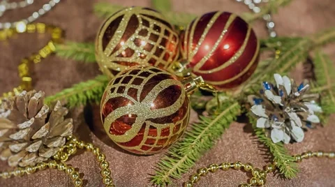Christmas decorations are on the table Stock Footage 57652096
