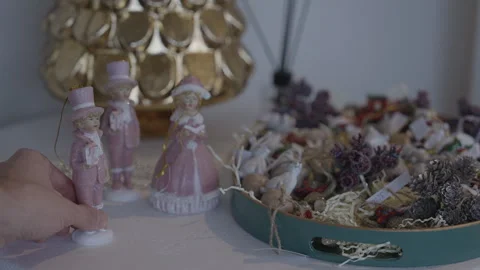 Christmas decorations are on the table Stock Footage 295600390