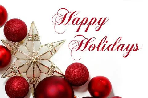 Christmas decorations border with text happy holidays Stock Photos