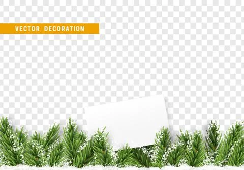 Christmas decorations. Border Xmas with pine tree branches and ornaments isol 스톡 일러스트