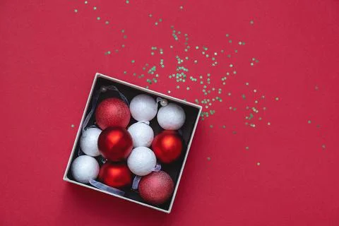 Christmas decorations in box Stock Photos