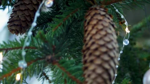 Christmas decorations on the branches of the tree close-up . Create the Stock Footage 296401411