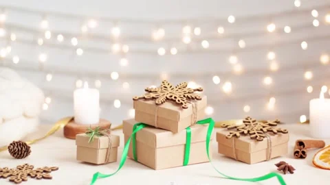 Christmas decorations with candle on white background. Close up, copy space Stock-Footage 306482286